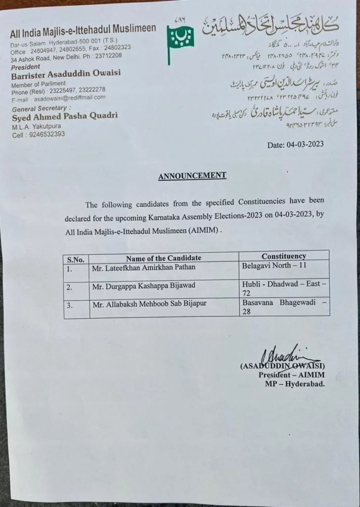 AIMIM candidates list released